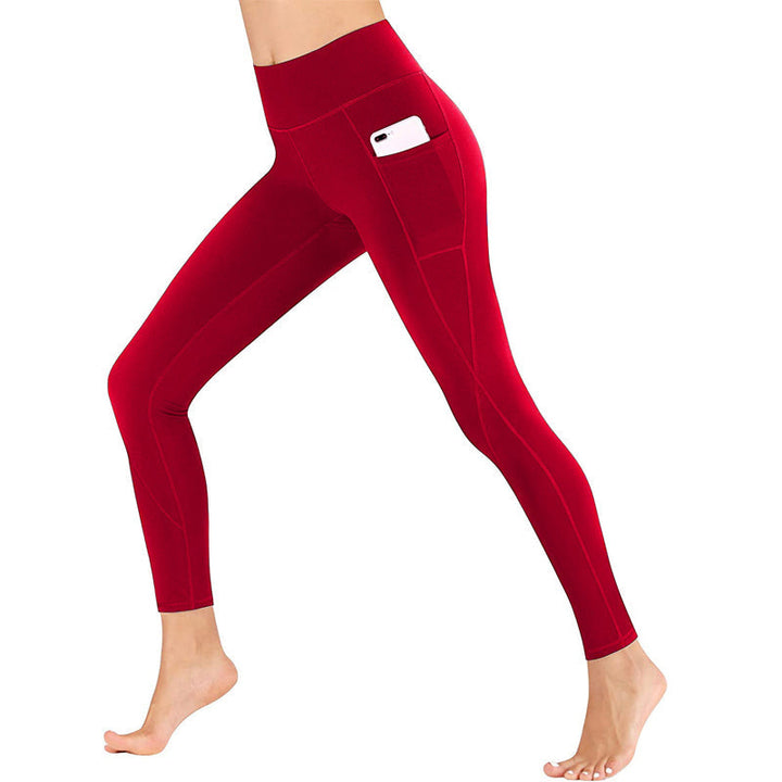 Back view of women's high-waisted leggings, highlighting their flattering fit during workout.