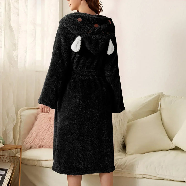 Warm flannel women's hooded bathrobe with cute bunny ears. Super soft sleepwear for ultimate coziness.