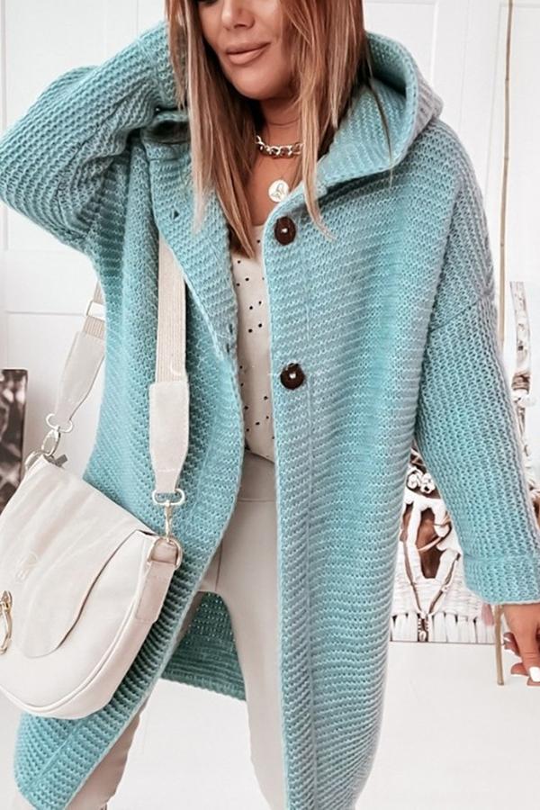 Women's hooded button-up knitted vest, perfect for cozy fall & winter layering.