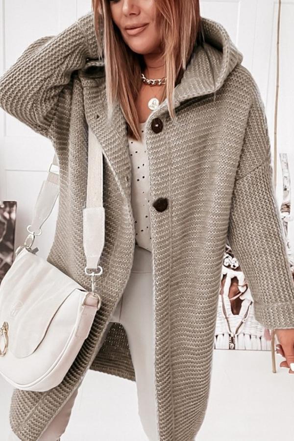 Stylish ladies' knit vest with hood & button-front closure, a comfortable casual layer.