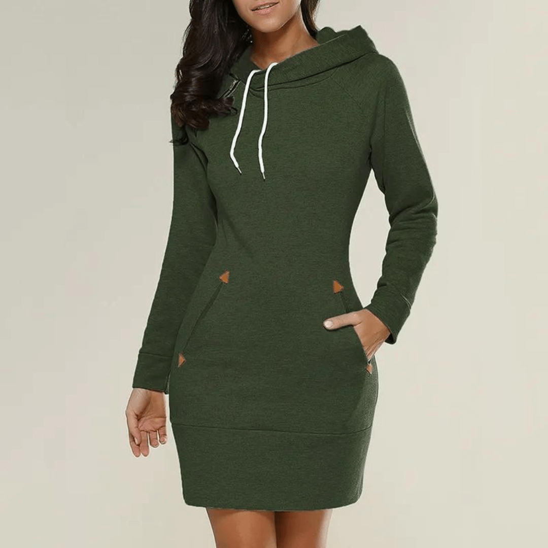 Ultimate comfort: Women's hooded dress, sweatshirt style, practical pockets.