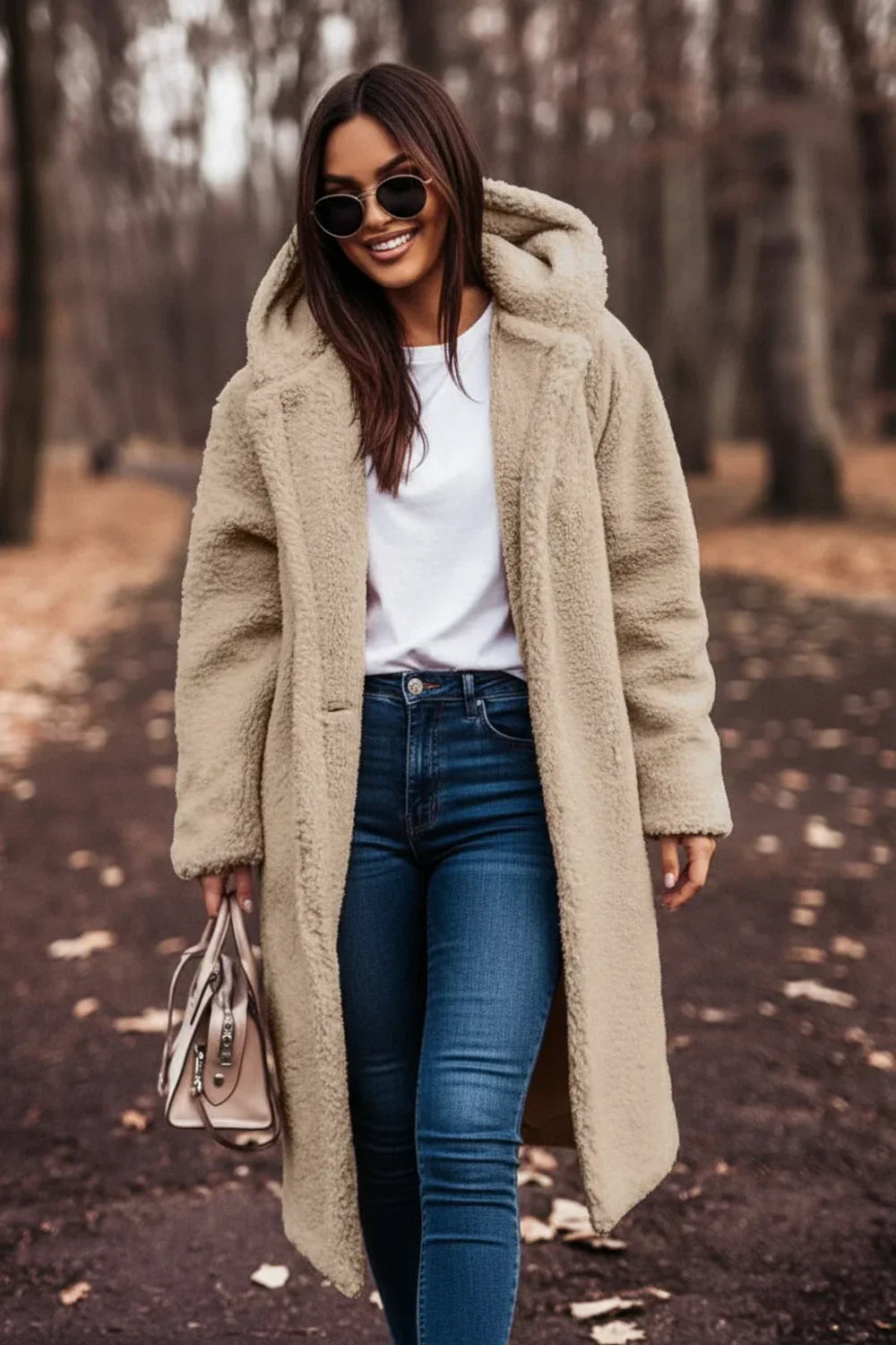 Women's hooded teddy coat, oversized for cozy winter fashion. Plush, warm jacket for chic style & casual wear.