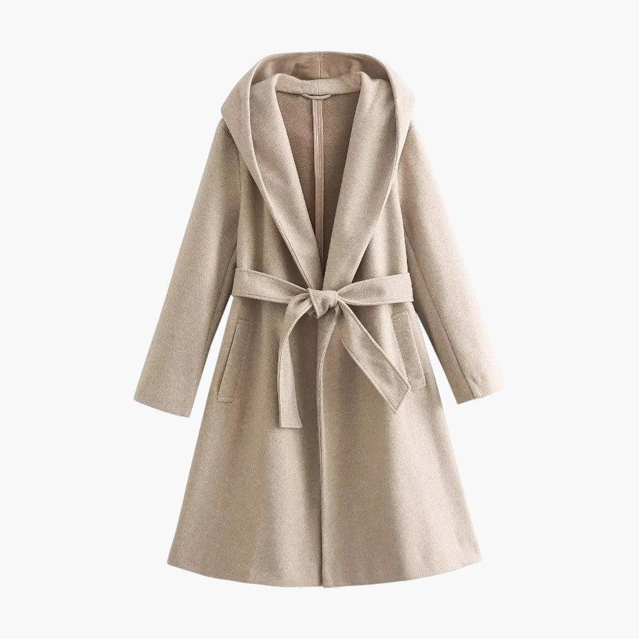 All-weather hooded trench coat for women. Belted waist & button front make it ideal for fall fashion.