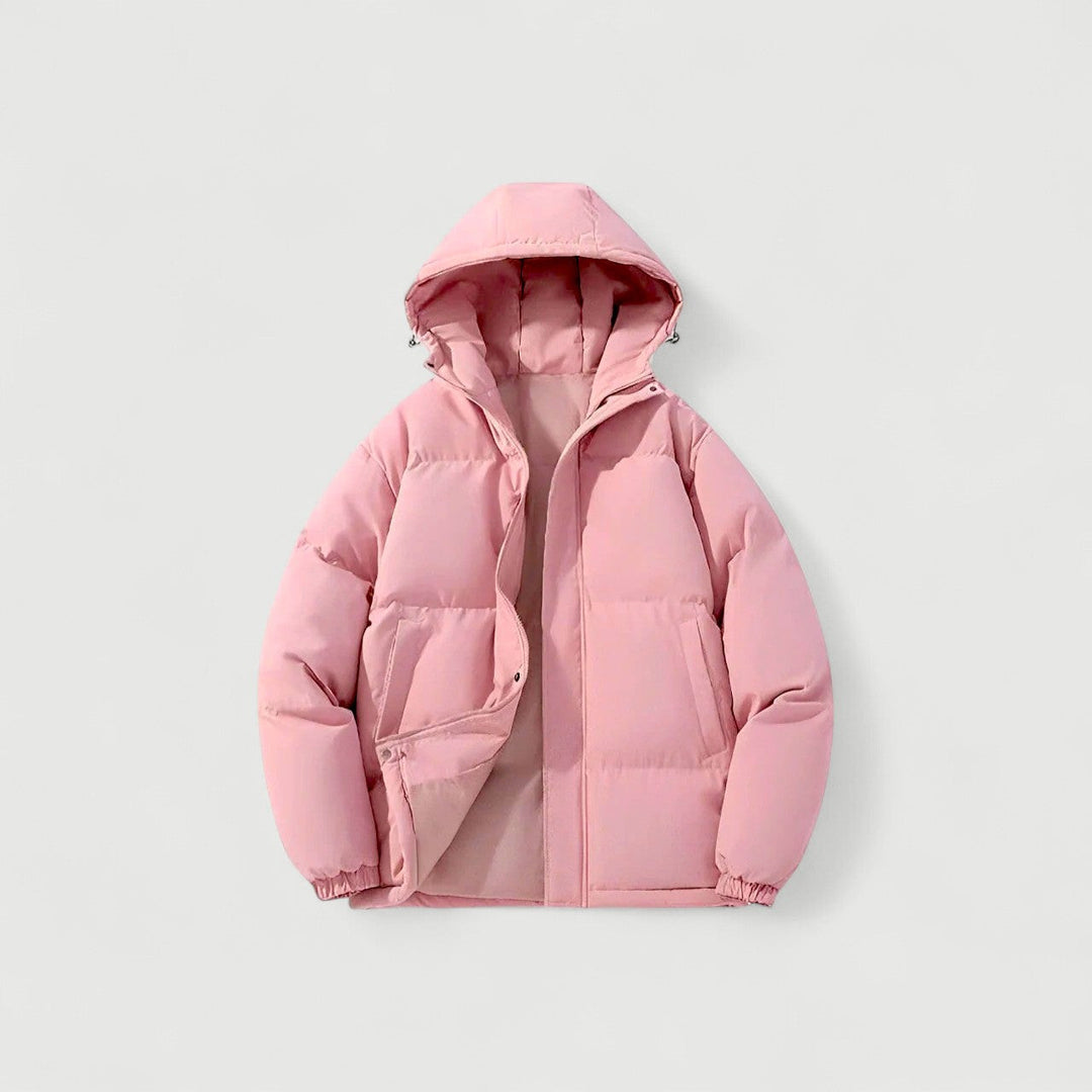 Women's hooded winter puffer jacket, warm insulated outerwear for cold weather