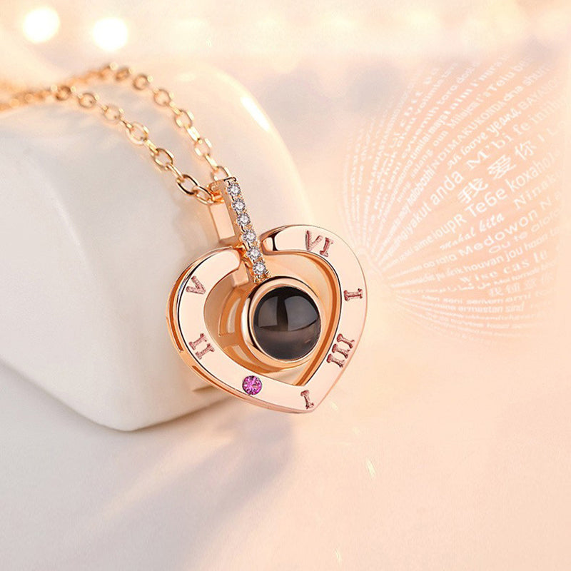 Women's sentimental 'I Love You' necklace, silver, projection pendant, a unique and thoughtful gift.