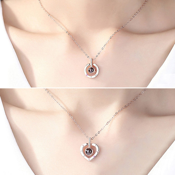 Romantic gift: Rose gold 'I Love You' projection necklace, perfect for anniversaries, women's jewelry.