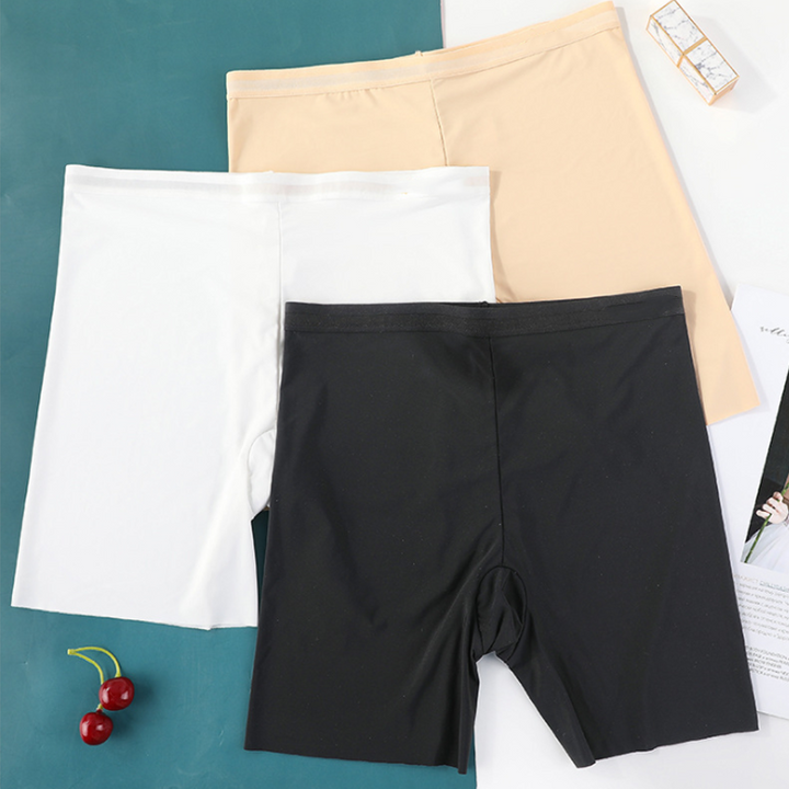 Soft white women's ice silk anti-chafe shorts, perfect as lingerie or underskirt slip