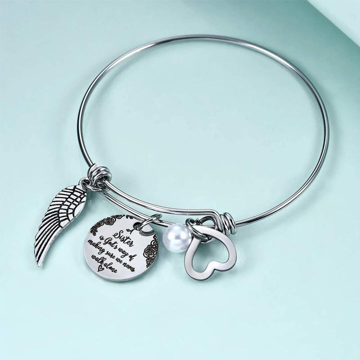 Stylish women's sister bangle in stainless steel, perfect inspirational jewelry gift
