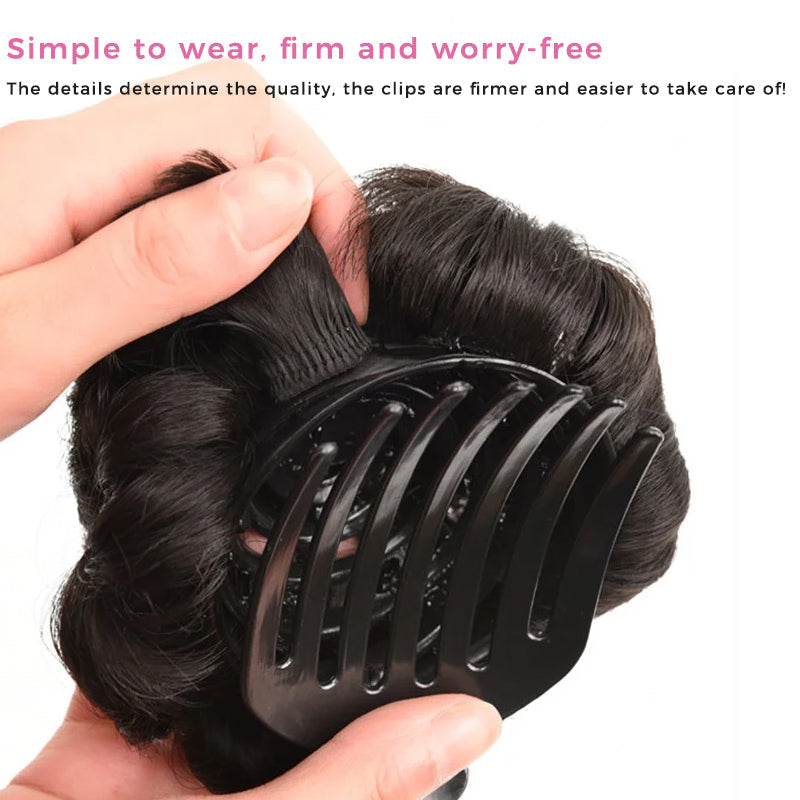 Detailed view of the hair texture on a synthetic flower bun hair clip extension