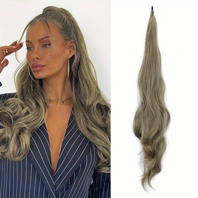 Achieve a beautiful wavy ponytail with this women's hair extension, offering instant volume & easy wrap.