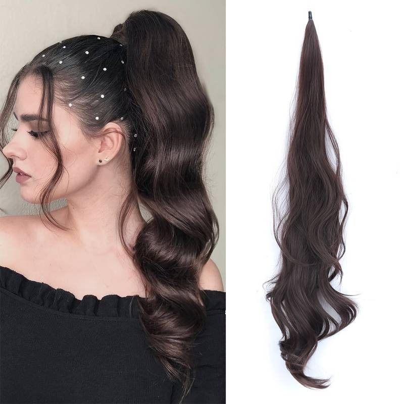 Hair accessory: synthetic wavy wrap ponytail extension for women, delivering instant volume & easy application.