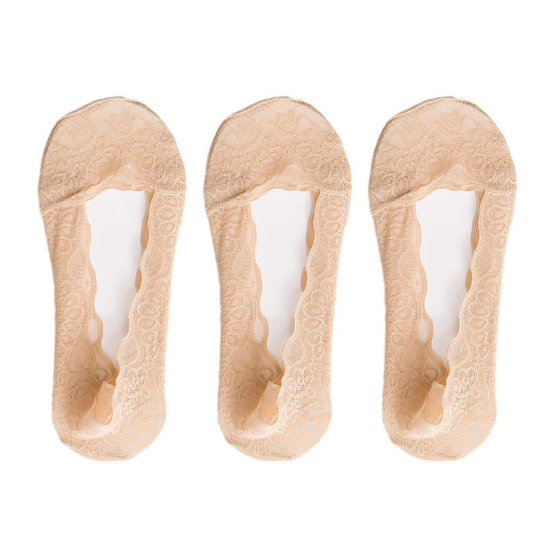 Non-slip lace liner socks for women, invisible under shoes, perfect for everyday fashion.
