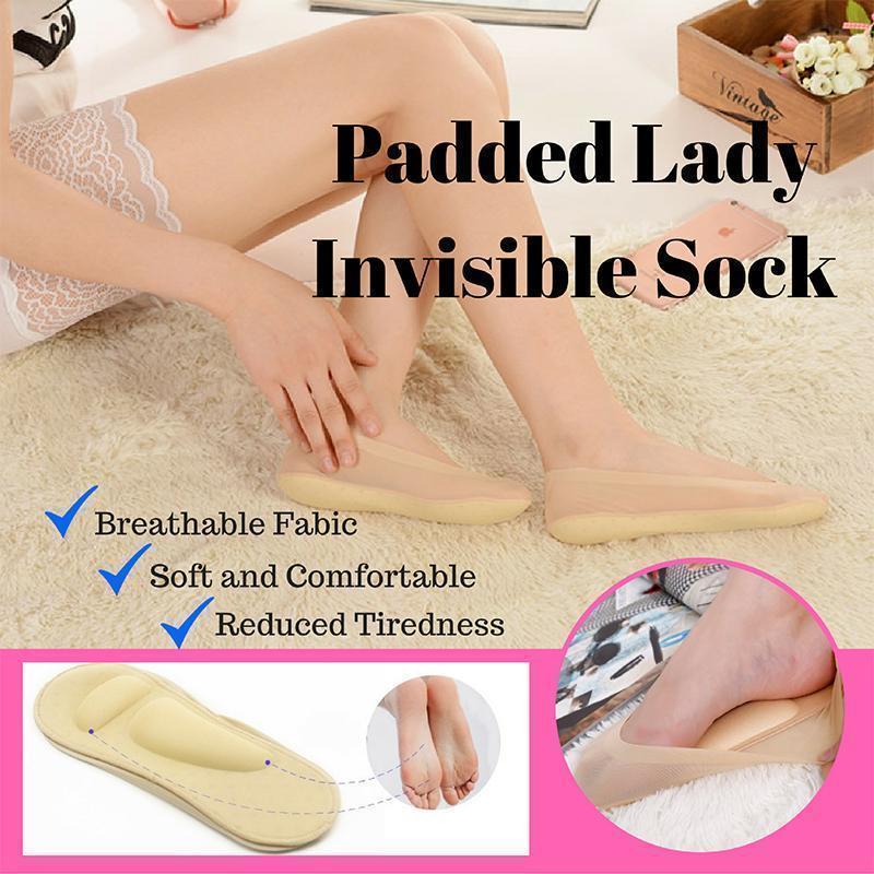 Close-up of women's foot massage invisible sock with strategic padding for arch support & comfort, anti-slip