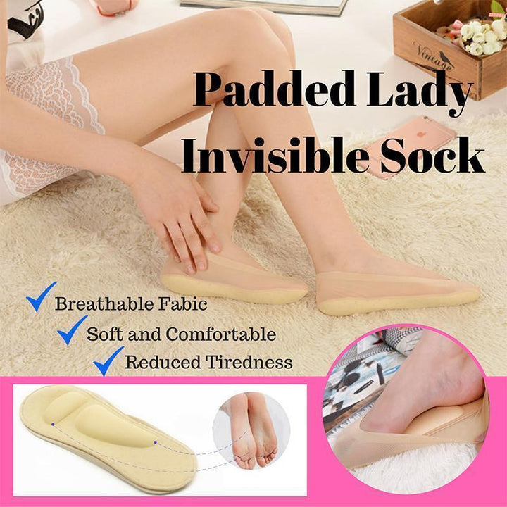 Close-up of women's foot massage invisible sock with strategic padding for arch support & comfort, anti-slip