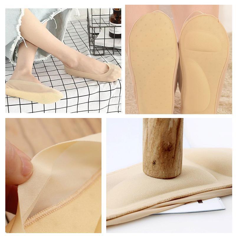 Pack of women's invisible 3D foot massage socks, multiple colors, providing padded comfort & arch support