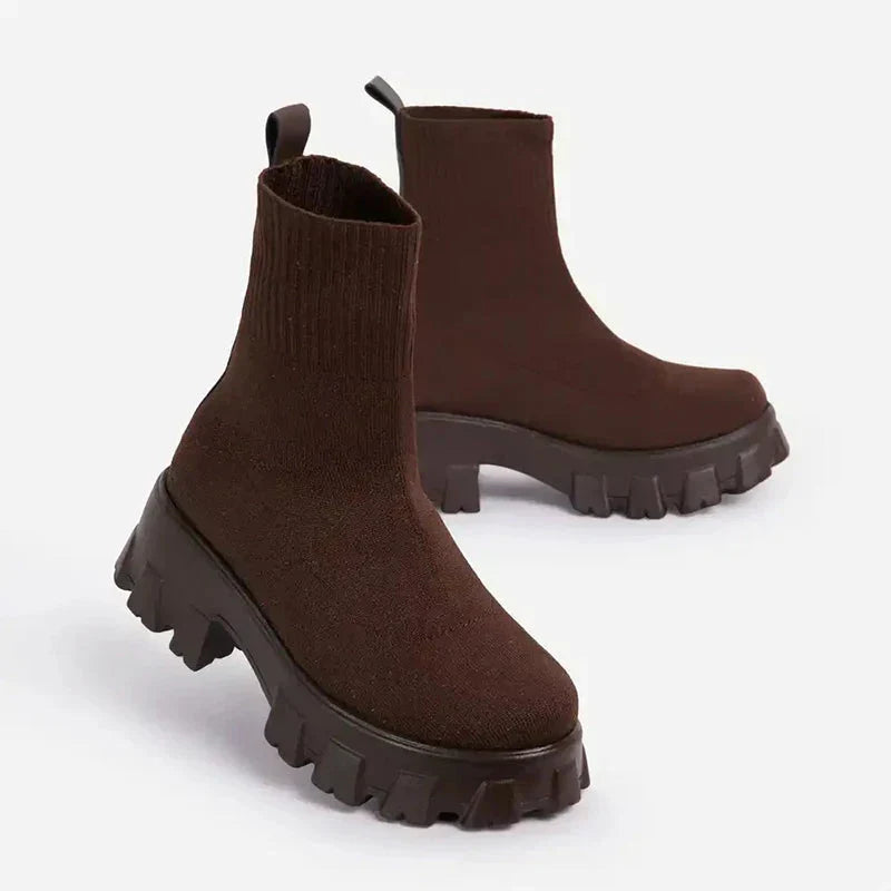 Fashionable women's chunky platform ankle boots, a comfortable urban shoe for fall & winter outfits.