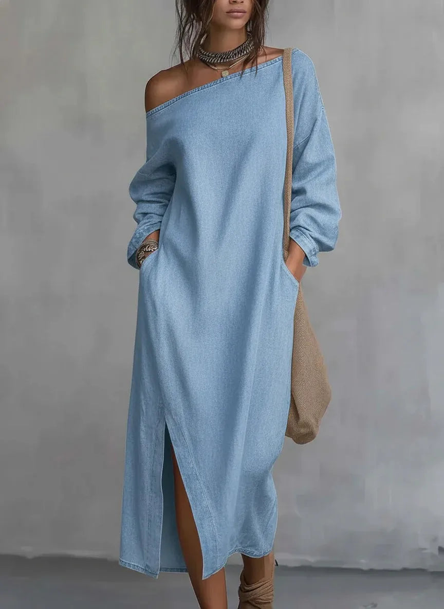 Sleeveless one-shoulder flowy maxi dress for women, a versatile casual summer dress perfect for beach trips or parties.