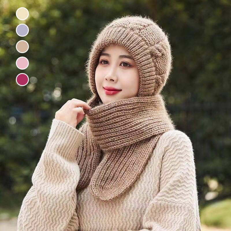 Detailed shot of the fleece lining inside a women's knit winter beanie hat