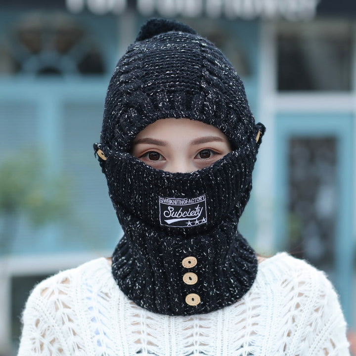 Outdoor gear essential: women's knitted beanie with ear protection, ready for winter adventures.