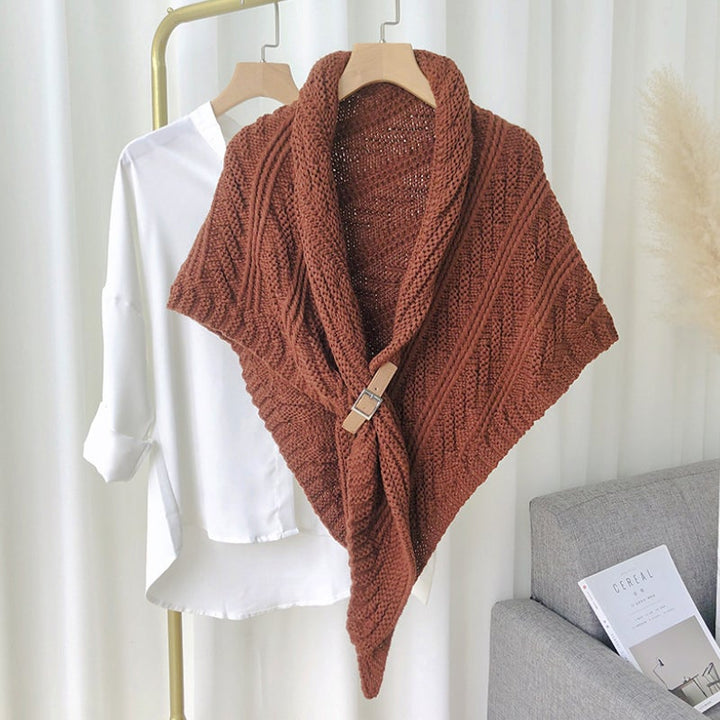 Orange knitted triangle shawl for women, a vibrant and warm accessory