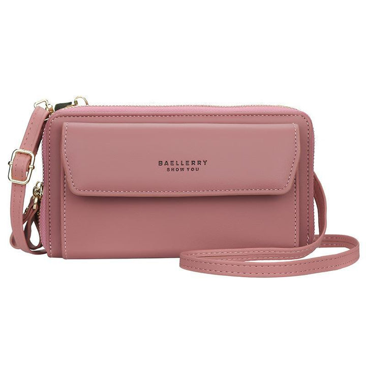 Assortment of women's large capacity crossbody phone bags in various colors, PU leather finish