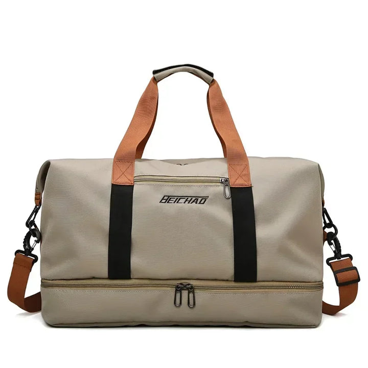 Essential women's large wet-dry fitness bag. Perfect travel, gym, or weekend bag with shoe compartment.