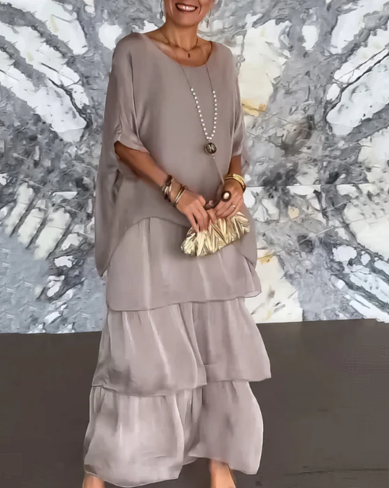 Graceful flowy bohemian maxi dress for women, A-line gown. Perfect for summer, vacation, and party elegance.