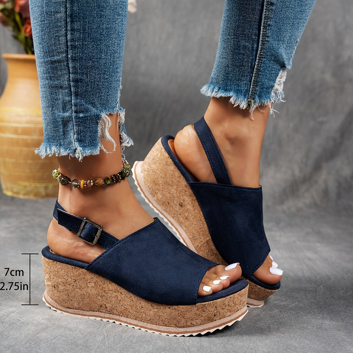 Comfortable women's leopard print platform wedge sandals with adjustable buckle strap, stylish and easy-wearing.