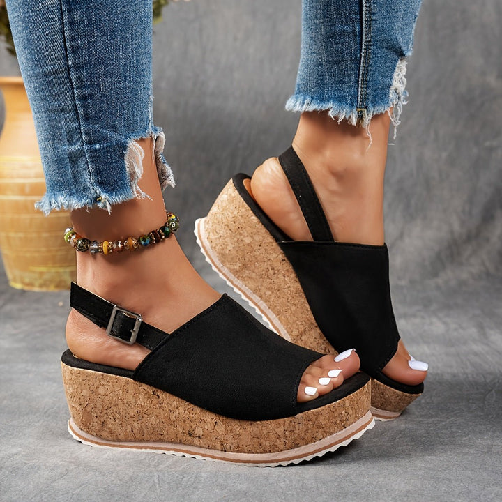 Comfortable women's leopard print platform wedge sandals, perfect summer footwear with a casual boho chic style.