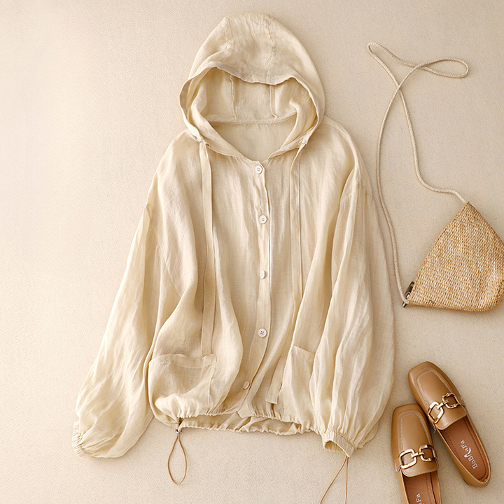 Women's lightweight airy hoodie in a relaxed fit, perfect for summer casual wear. Features a comfortable design.