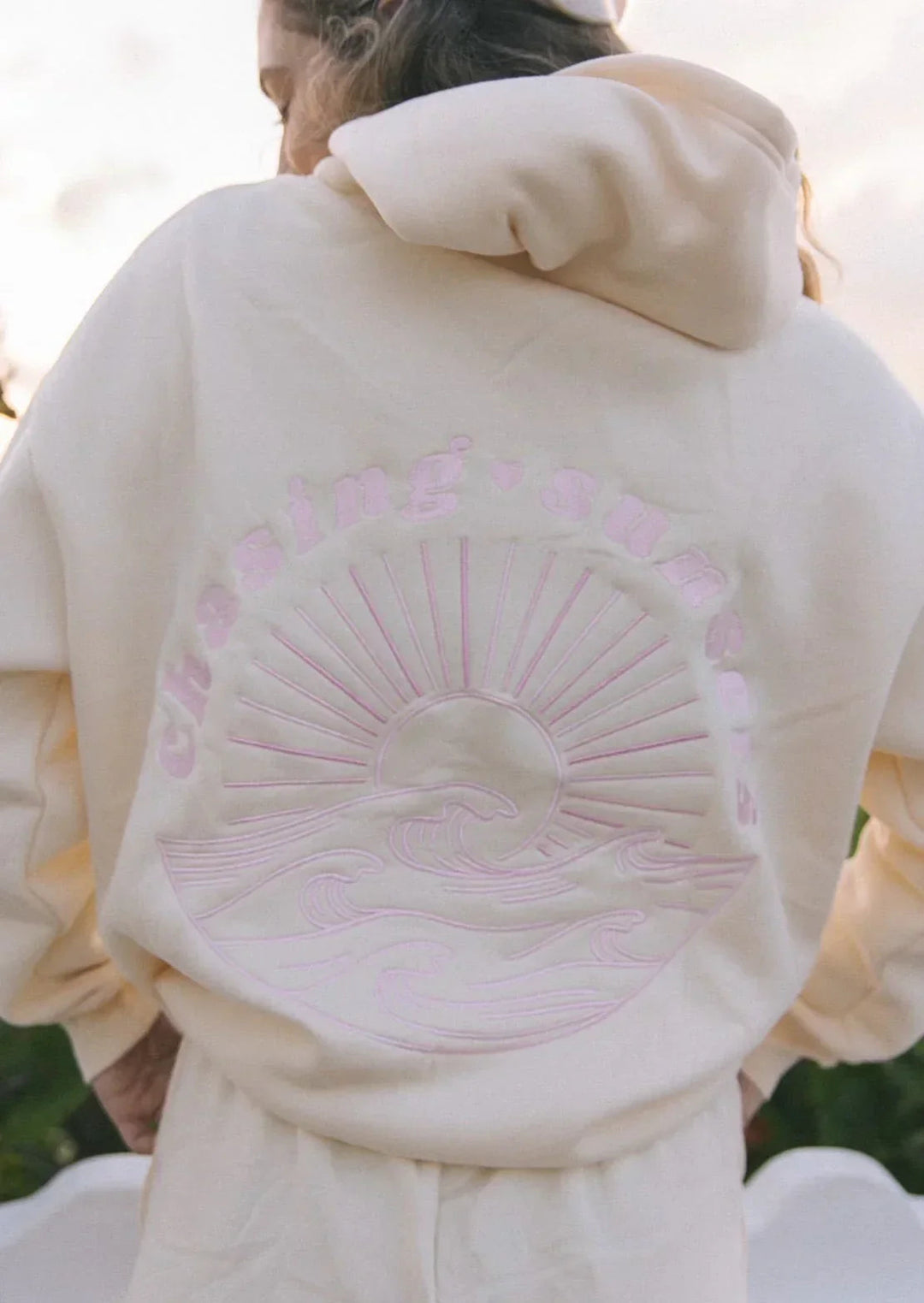 Cream women's summer hoodie; lightweight, breathable & stylish for comfortable everyday fashion.