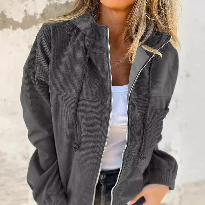 Stylish women's hooded zip jacket. Lightweight & casual for versatile spring/fall women's fashion.