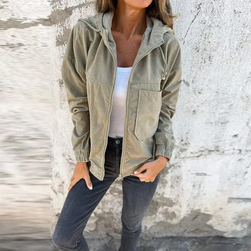 Spring women's lightweight hooded zip jacket. Perfect casual outerwear for cool weather & everyday style.