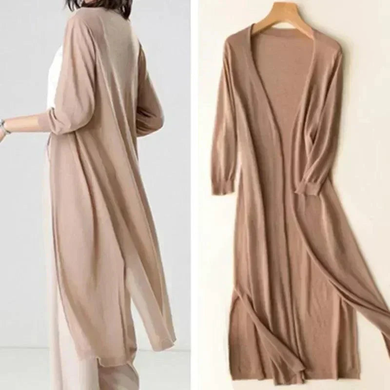 Women's lightweight long vest, a versatile layering piece for transitional wear. Perfect for spring, summer, or fall outfits.