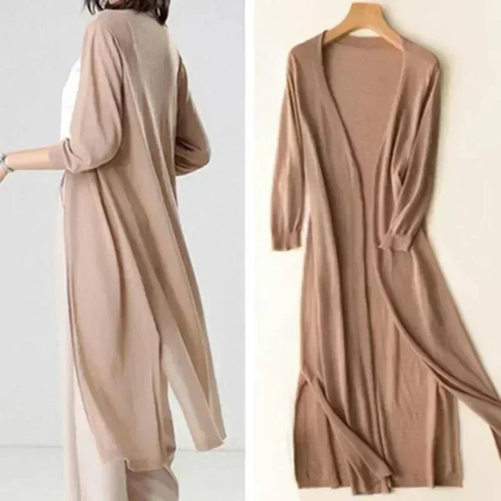 Women's lightweight long vest, a versatile layering piece for transitional wear. Perfect for spring, summer, or fall outfits.