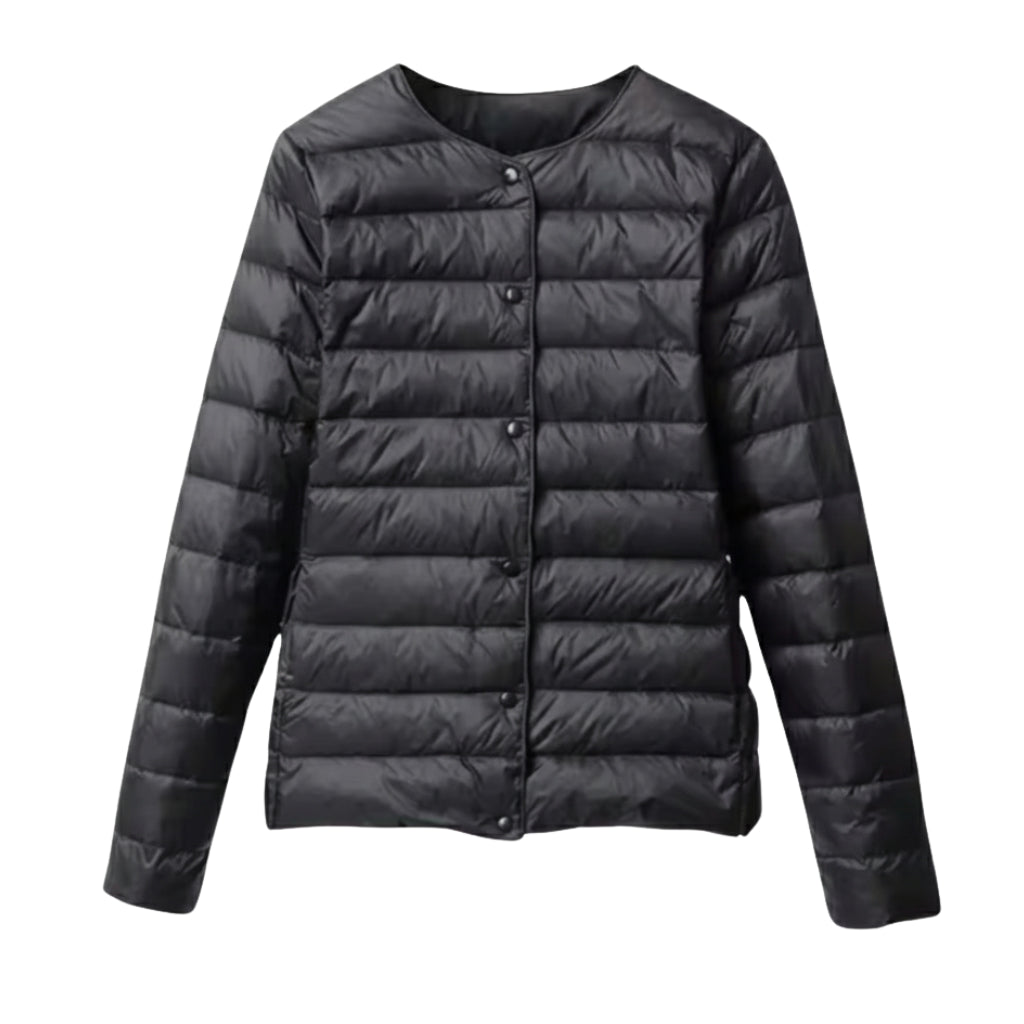 Women's spring outerwear: a comfortable and fashionable lightweight puffer jacket in a neutral shade.