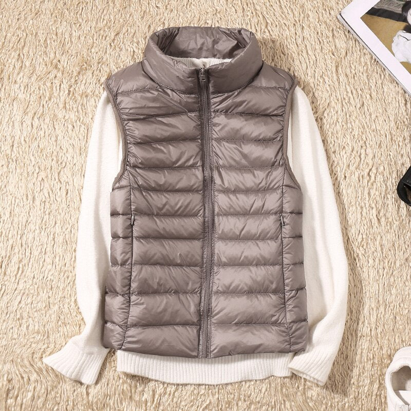 Feminine fit quilted vest for women, a comfortable and stylish outerwear layering piece.