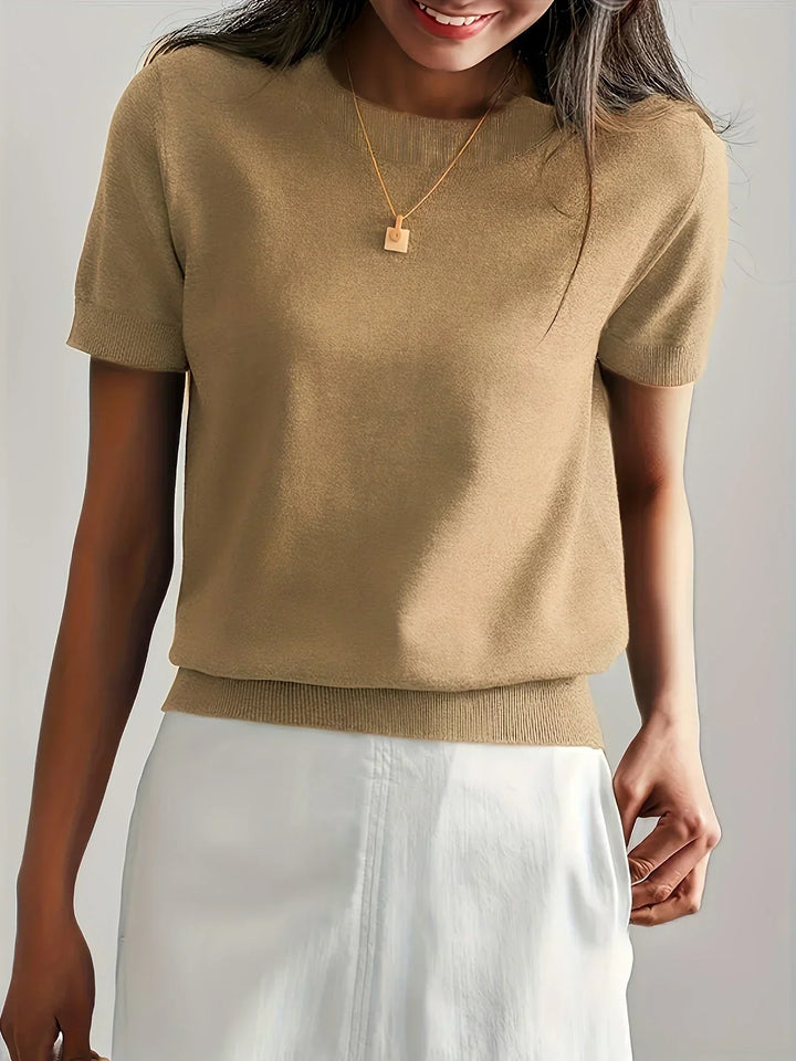 Essential women's short sleeve spring/summer sweater, a stylish lightweight casual knit.