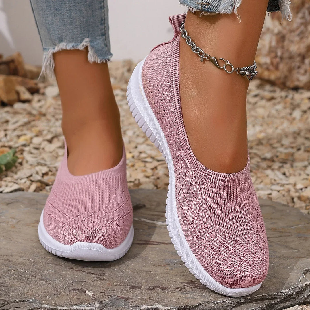 Stylish women's slip-on sneakers. Lightweight, breathable, and comfortable for all-day casual wear & walking.