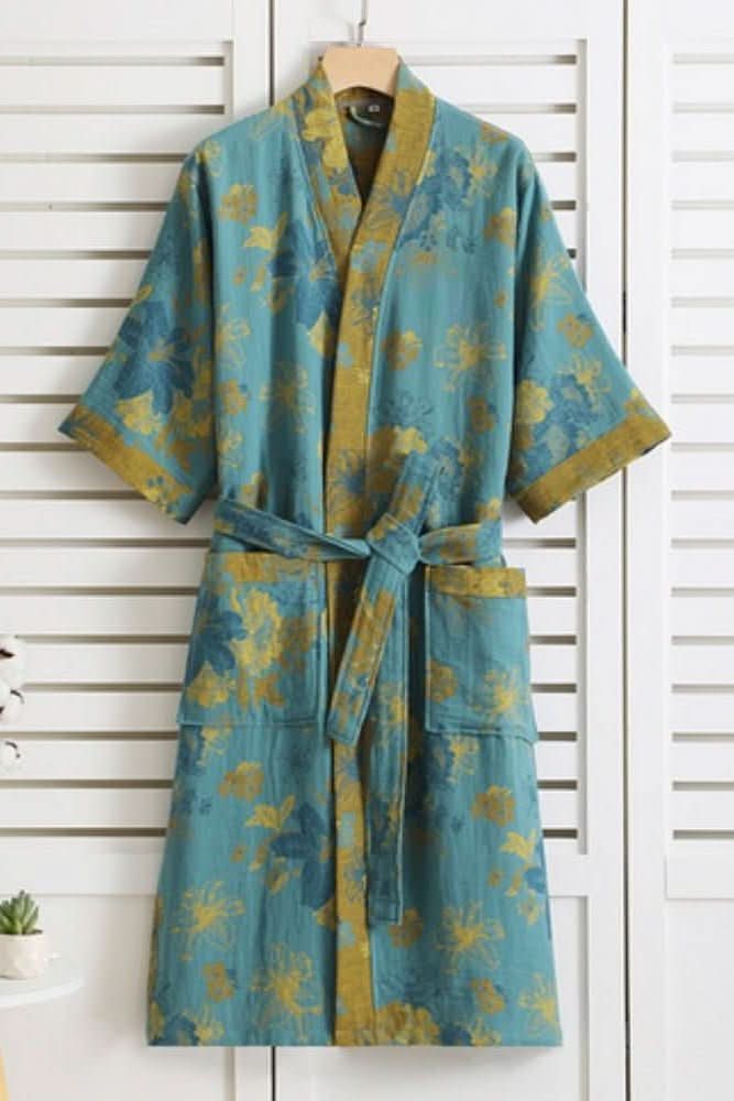 Women's colorful soft bathrobe, lightweight & breathable comfort. Ideal lounge wear for spa or home.