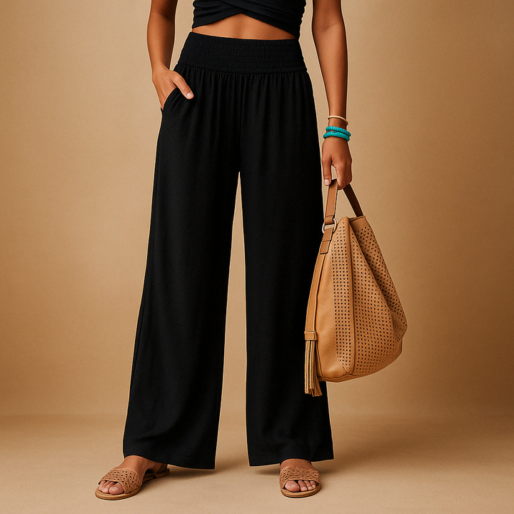 Women's comfortable summer trousers. Lightweight, breathable, loose fit, and elastic waist pants ideal for casual style.