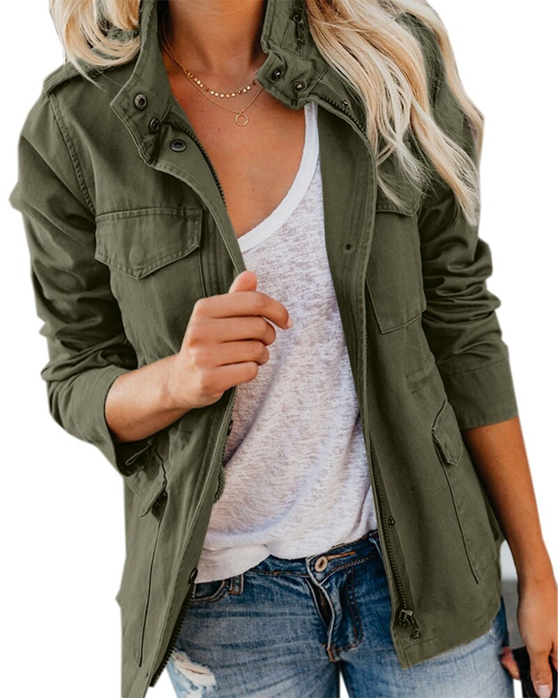 Women's lightweight transitional jacket with full zipper, practical pockets, perfect for spring & autumn outerwear.