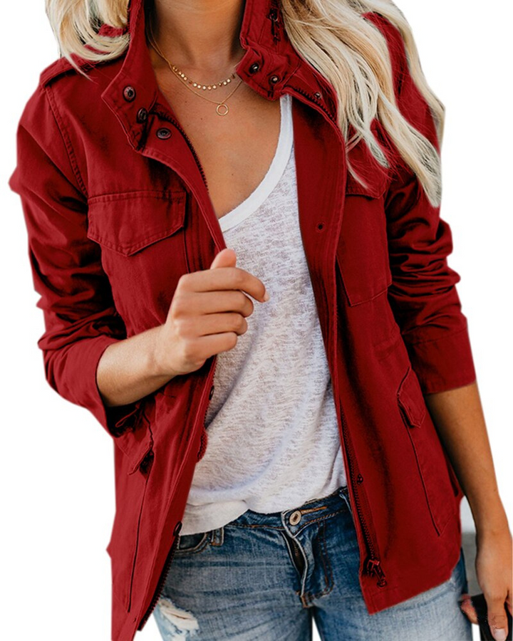 Comfortable women's autumn/spring jacket. Lightweight, with a sturdy zipper, multiple pockets, and sleek design.