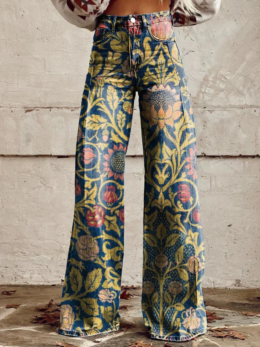 Fashionable women's wide leg denim, offering a relaxed and loose fit for trendy apparel.
