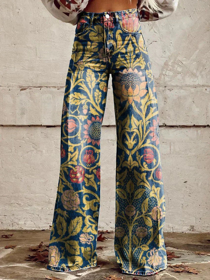 Fashionable women's wide leg denim, offering a relaxed and loose fit for trendy apparel.