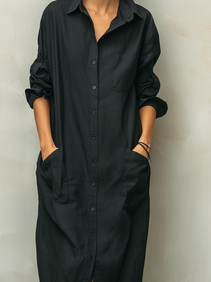 Chic women's long sleeve button down midi dress, a versatile piece for spring, fall, and everyday casual outfits.