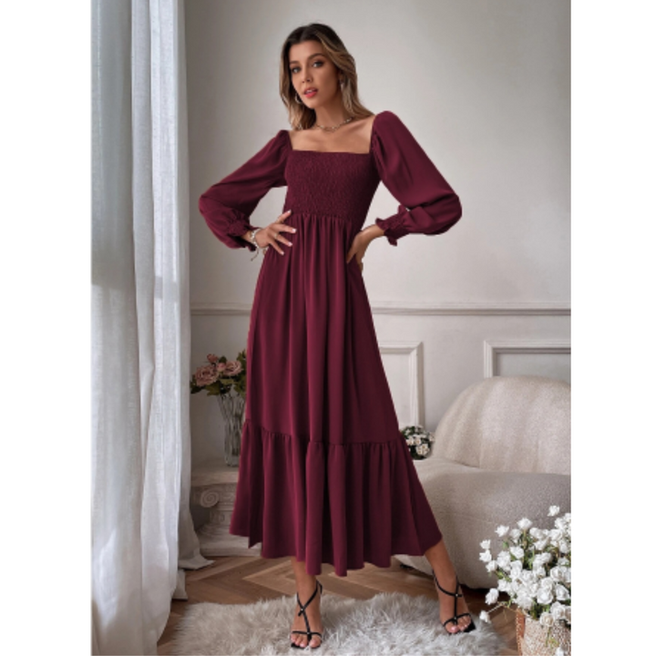 Versatile women's Florentine neck long sleeve dress, perfect for office wear or casual outings.