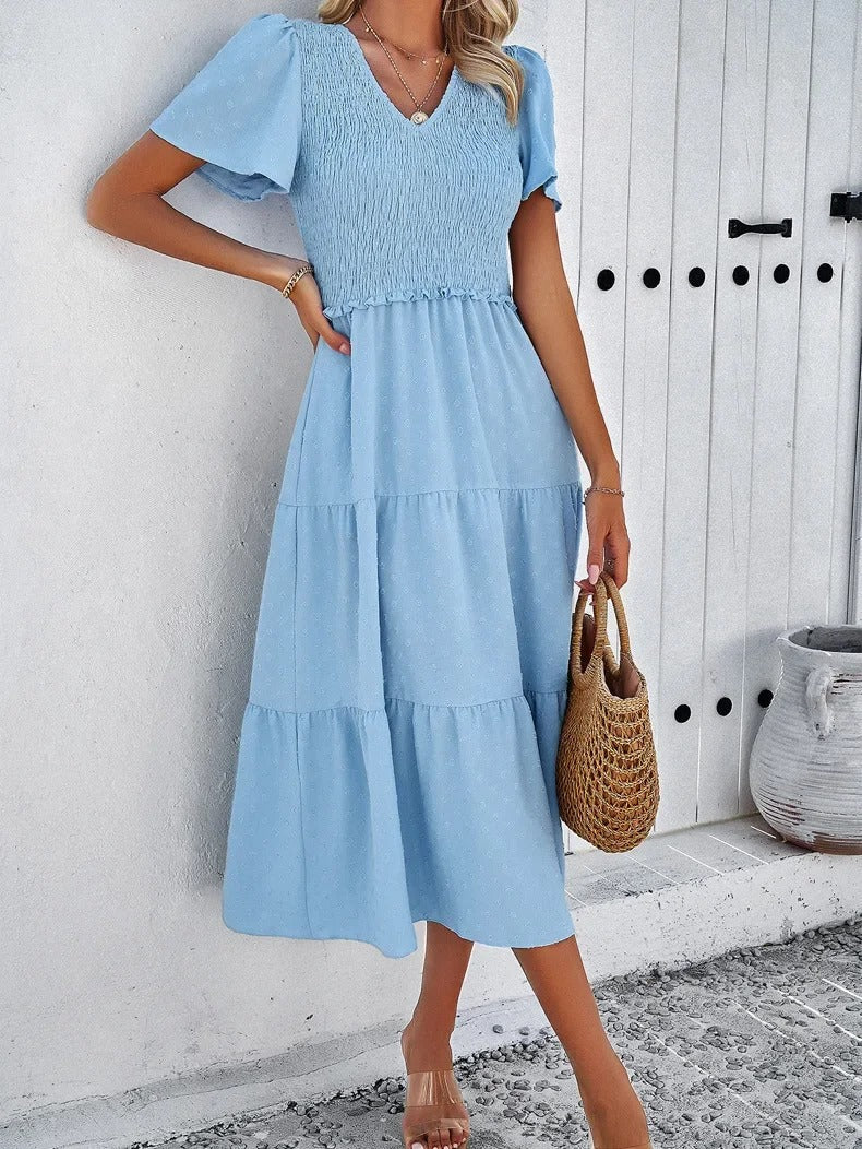 Army green comfortable autumn dress, women's loose fit midi for versatile everyday fashion.