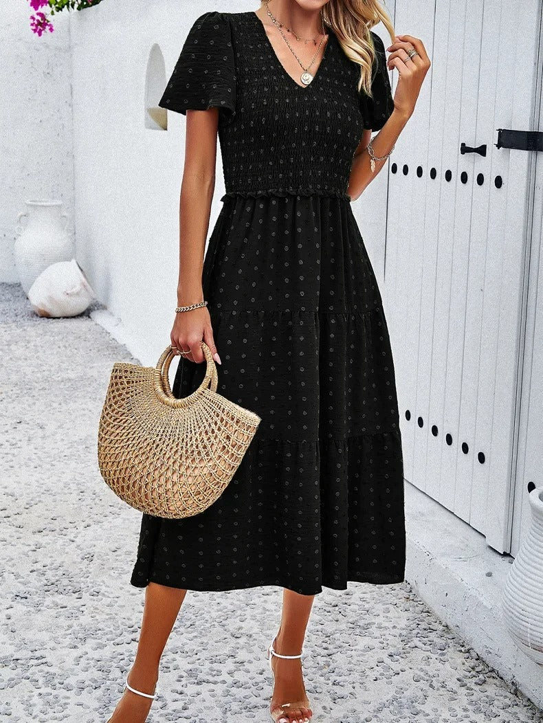 Army green casual midi dress for women, loose fit & comfortable for autumn everyday style.