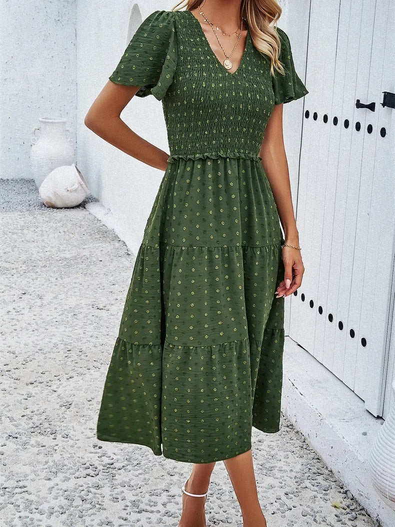 Stylish white loose fit dress, women's midi for fall, comfortable & casual wear.